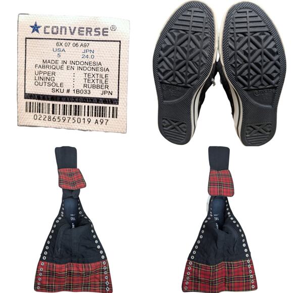 Converse RARE 2007 Japan All Star XXHI Knee High Black Red Plaid Foldover M5/W7 - Picture 6 of 16